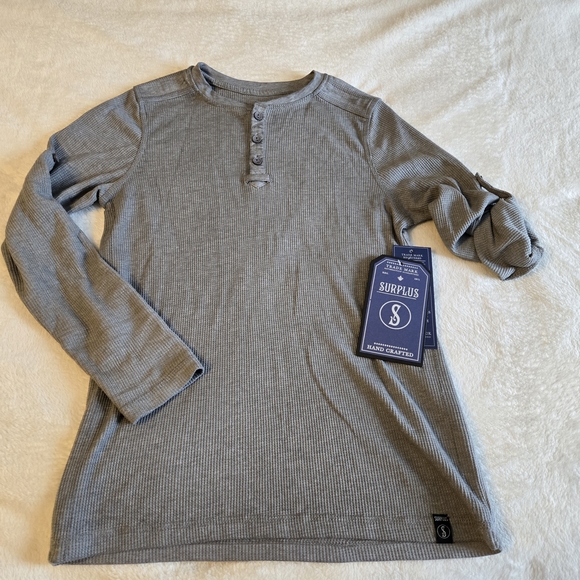 Surplus Gray Ribbed Henley Top - Picture 1 of 7